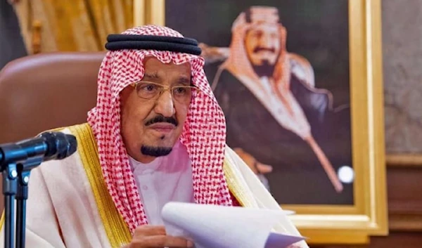 A file picture shows Saudi King Salman bin Abdulaziz Al Saud addressing the nation in a televised speech in the capital Riyadh in 2020. (AFP)