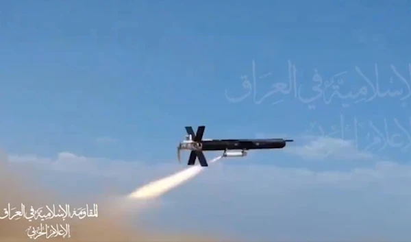 An image showing the launch of a drone taken from footage released by the Islamic Resistance in Iraq. (Military media)