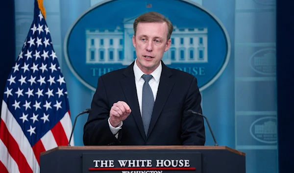 White House national security adviser Jake Sullivan speaks during a press briefing at the White House on April 24, 2024, in Washington. (AP)