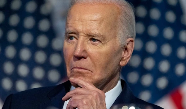 President Joe Biden waits to speak at a dinner for the Detroit chapter of the NAACP, Sunday, May 19, 2024, in Detroit. (AP Photo/Alex Brandon)