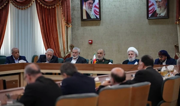 Resistance faction leaders meet in Tehran on the sidelines of the funeral ceremony for Iranian President Ebrahim Raisi on May 23, 2024. (Al Mayadeen)