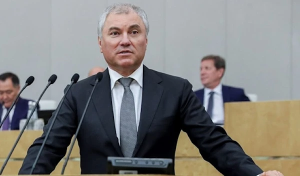 Russian State Duma (lower house of the Russian federal assembly) Speaker Vyacheslav Volodin speaks during a parliamentary session in Moscow on July 6, 2022. (The State Duma, The Federal Assembly of the Russian Federation via AP)