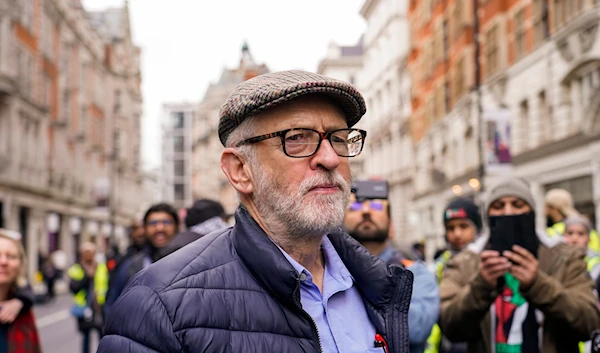 Former Labour Party leader Jeremy Corbyn attends a demonstration in support of Palestinian people in Gaza, in London, Saturday, Feb. 17, 2024. (AP)