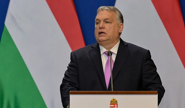 Hungarian Prime Minister Viktor Orban speaks during a press conference with his Sweden's counterpart Ulf Kristersson at the Carmelite Monastery in Budapest, Hungary, on Feb 23, 2024. (AP)