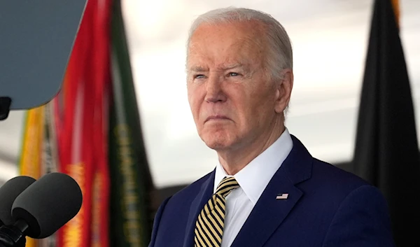 President Joe Biden speaks to graduating cadets in the US Military Academy commencement ceremony, on Saturday, May 25, 2024, in West Point, NY (AP)