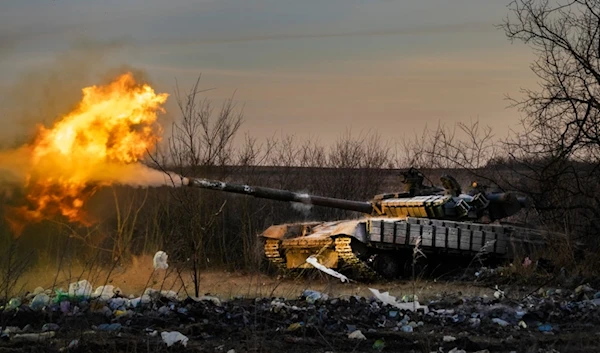 A Ukrainian tank of the 17th Tank Brigade fires at Russian positions in Chasiv Yar, the site of fierce battles with the Russian troops in the Donetsk region, Ukraine, Thursday, Feb. 29, 2024. (AP)