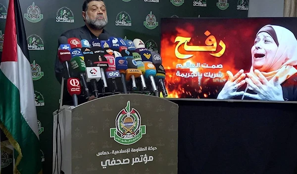 Hamas senior official Osama Hamas gives a statement condemning the Rafah massacre on Monday, May 27, 2024 (Social Media)