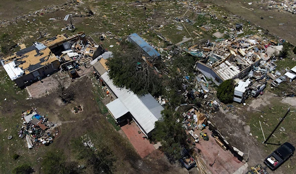 Destroyed homes are seen after a deadly tornado rolled through the previous night, Sunday, May 26, 2024, in Valley View, Texas (AP)