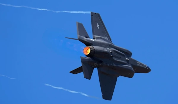 U.S. Air Force fighter aircraft F-35 performs aerobatic maneuvers on the second day of the Aero India 2023 at Yelahanka air base in Bengaluru, India, Tuesday, Feb. 14, 2023 (AP)