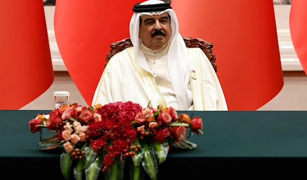 Bahrain's King Hamad bin Isa Al Khalifa attends a signing ceremony with Chinese President Xi Jinping, not pictured, at the Great Hall of the People in Beijing, on May 31, 2024. (AP)