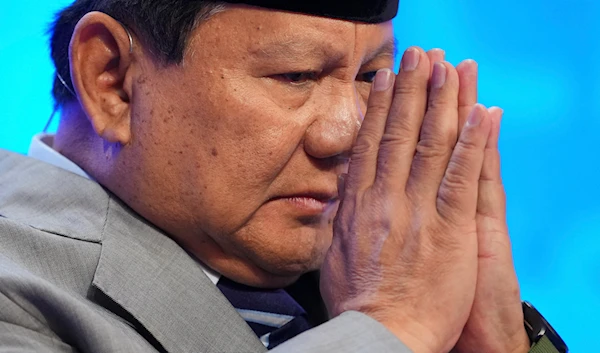 Indonesia's president-elect Prabowo Subianto gestures during a special address at the 21st Shangri-La Dialogue meeting at the Shangri-La Hotel in Singapore, June 1, 2024 (AP)