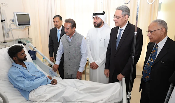 India’s minister of state for external affairs, Kirti Vardhan Singh, visits survivors of the fire that broke out in a residential complex in Kuwait, June 13, 2024 (Social Media)