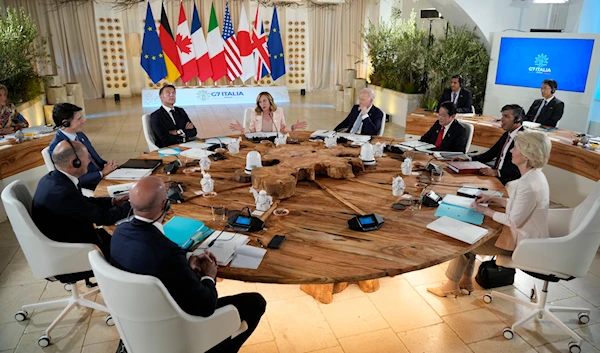 G7 leaders in a working session during a G7 summit at Borgo Egnazia, Italy, June 13, 2024 (AP)