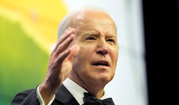 President Joe Biden speaks at the Asian Pacific American Institute for Congressional Studies' 30th annual gala, Tuesday, May 14, 2024, in Washington. (AP)