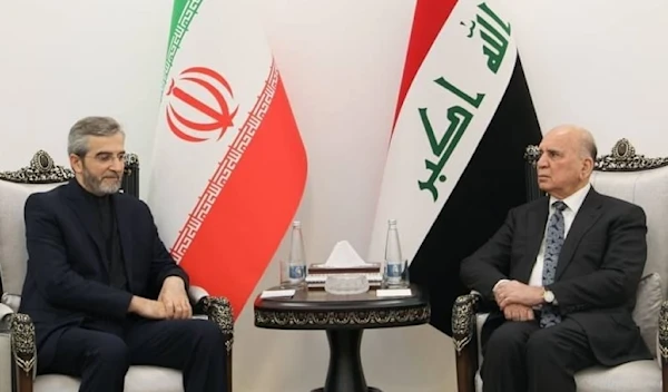 Iran’s Acting Foreign Minister Ali Bagheri Kani, left, meets Iraqi Foreign Minister Fuad Hussein in Baghdad on June 13, 2024. (IRNA)