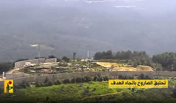 A screengrab from a video shared by Hezbollah showing an operation in progress noting that the missile is on route to hit the target. (Military media)