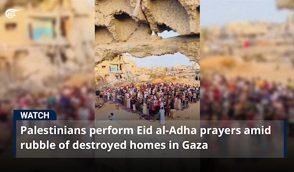 Palestinians perform Eid al-Adha prayers amid rubble of destroyed homes in Gaza