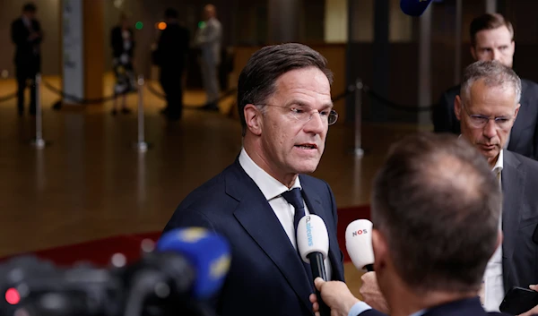 Netherland's Prime Minister Mark Rutte addresses the media at the end of an EU summit in Brussels, early Tuesday, June 18, 2024. (AP)