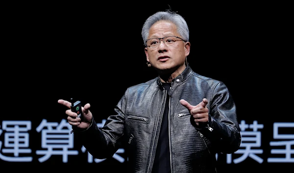 Nvidia CEO Jensen Huang speaks at the Computex 2024 exhibition in Taipei, Taiwan, June 2, 2024. (AP)