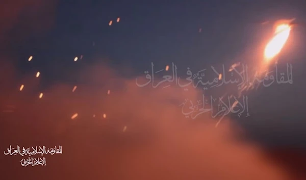 A screengrab showing a drone launched by the Islamic Resistance in Iraq towards occupied Umm al-Rashrash in the early hours of May 20, 2024. (Military media)