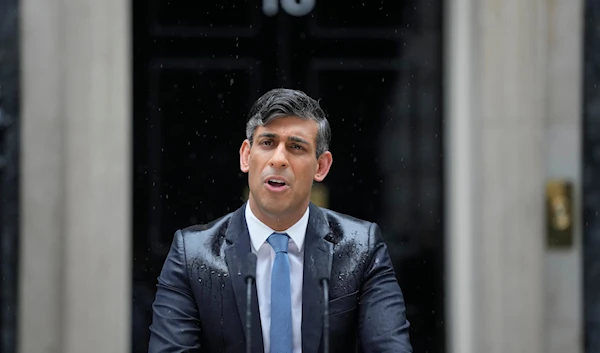 Britain's Prime Minister Rishi Sunak speaks to the media outside 10 Downing Street in London on May 22, 2024. (AP)