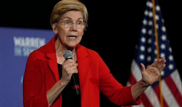 U.S. Sen. Elizabeth Warren, D-Mass., gestures during a town hall meeting, Wednesday, April 12, 2023, in Boston. (AP)