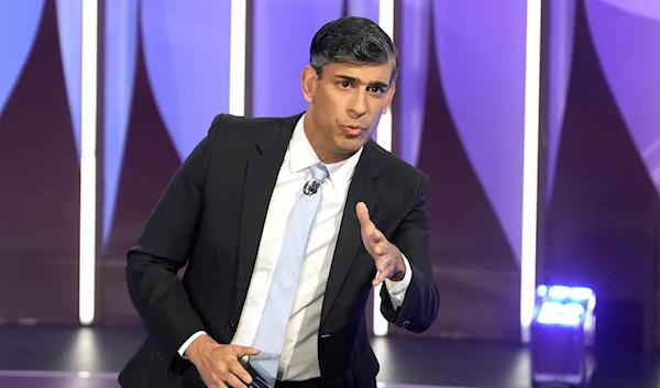 British Prime Minister Rishi Sunak speaks during a BBC Question Time Leaders' Special in York, England, Thursday June 20, 2024. (AP/Pool)