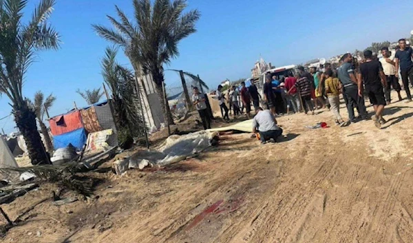 Picture shows the advent of the massacre shortly after an Israeli missile struck a tent in Mawasi, Rafah, Friday, June 21, 2024. (@ZaidAlsalman6)