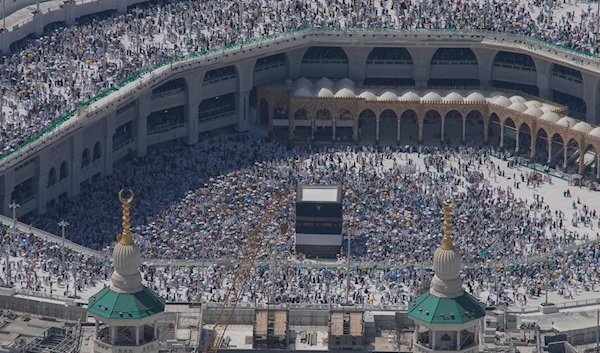 Muslim pilgrims circumambulate the Kaaba, the cubic building at the Grand Mosque, during the annual Hajj pilgrimage in Mecca, Saudi Arabia, on June 17, 2024. (AP)