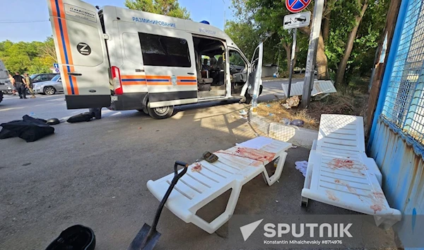 A view shows bloodied sun loungers following a Ukrainian missile attack amid Russia's military operation in Ukraine, in Sevastopol, Republic of Crimea, Russia, June 23, 2024. (Sputnik)