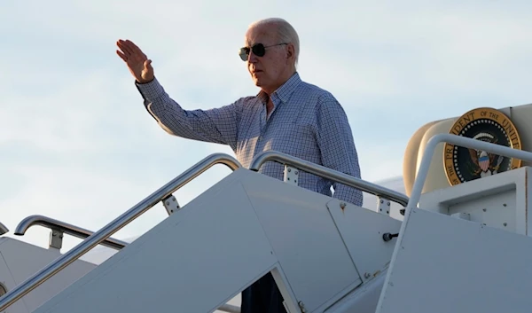 President Joe Biden waves as he boards Air Force One at Dover Air Force Base, Del., Thursday, June 20, 2024. (AP)