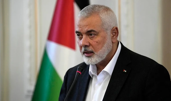 Hamas chief Ismail Haniyeh speaks during a press briefing after his meeting with Iranian Foreign Minister Hossein Amirabdollahian in Tehran, Iran, Tuesday, March 26, 2024. (AP)