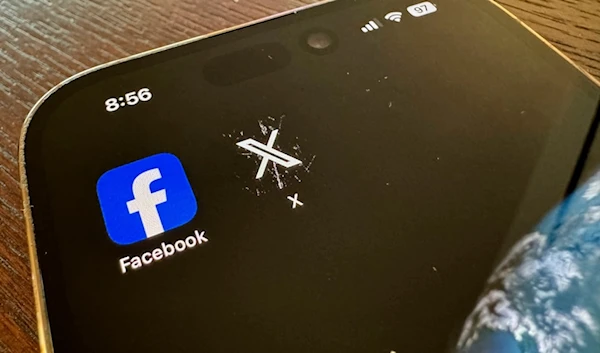 App logos for Facebook, left, and X, formerly known as Twitter, are seen on a mobile phone in Los Angeles, Saturday, March 16, 2024. (AP)