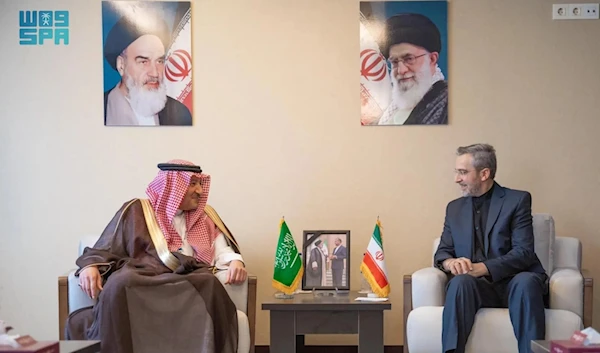 Ali Bagheri Kani and Walid bin Abdulkarim Al Khereiji meeting in Tehran, June 24, 2024,. (SPA)