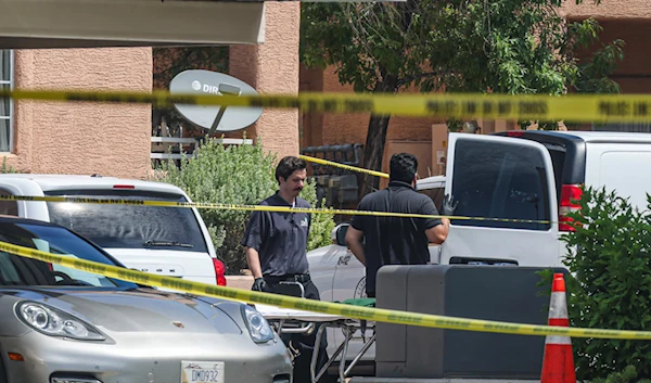 North Las Vegas Police investigate the scene of Monday night's shooting at an apartment complex in North Las Vegas, Tuesday, June 25, 2024. (AP)