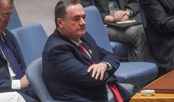 Israeli Foreign Affairs Minister Israel Katz listens during a meeting of the United Nations Security Council on the war in Gaza, Monday March 11, 2024 at U.N. headquarters. (AP)