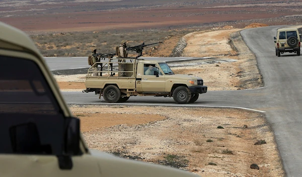 Illustrative: Jordanian soldiers patrol along the eastern Jordan-Syria border, in al-Washash, Mafraq governorate, Jordan, February 17, 2022. (AP)