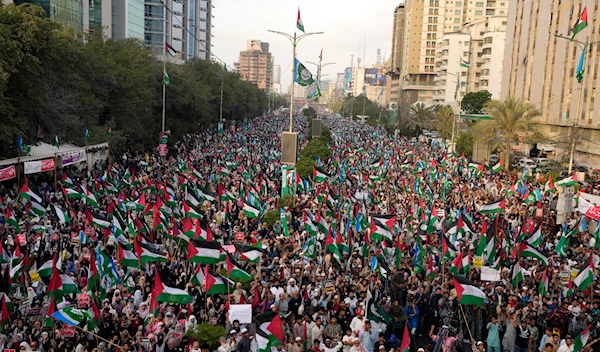 A rally to show solidarity with Palestinian people, in Karachi, Pakistan, Sunday, June 2, 2024. (AP)