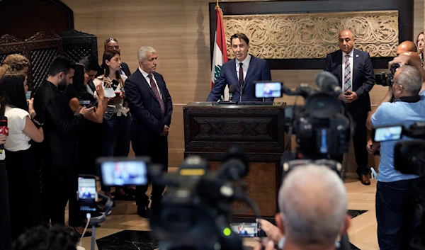 Senior Advisor to U.S. President Biden, Amos Hochstein, center, gives a statement to the media after his meeting with Parliament Speaker Nabih Berri in Beirut, Lebanon, Tuesday, June 18, 2024. (AP)