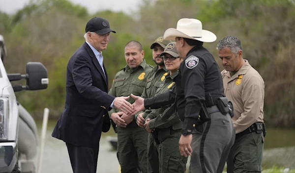 President Joe Biden talks with the U.S. Border Patrol and local officials, as he looks over the southern border, Feb. 29, 2024, in Brownsville, Texas, along the Rio Grande. (AP)