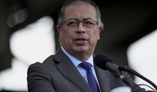 Colombia's President Gustavo Petro speaks during a swearing-in ceremony for the new Army commander, at the José María Córdoba military academy and base, in Bogota, Colombia, Friday, May 31, 2024.