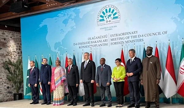 foreign ministers posing for a photo at the end of Extraordinary Meeting of the D-8 Council of Ministers on June 8, 2024 in Istanbul, Turkey. (D-8 Organization for Economic Cooperation)