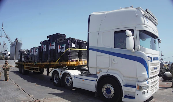 In this photo provided by U.S. Central Command, humanitarian aid arrives in Gaza, Saturday, June 8, 2024. (US Central Command via AP)