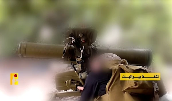 Illustrative: A screenshot from a Hezbollah military media video showing a freedom fighter launching a konkurs ATGM toward an Israeli position on the southern border of Lebanon on October 30,2023. (Military media)