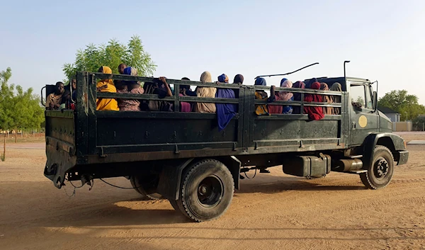 Women and children who were held captive by islamic extremists, and rescued by Nigeria's army, are seen upon arrival in Maiduguri, Nigeria, on May 20, 2024. (AP)