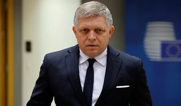 Slovakia's Prime Minister Robert Fico arrives to a round table meeting at an EU summit in Brussels, on Feb. 1, 2024. (AP)