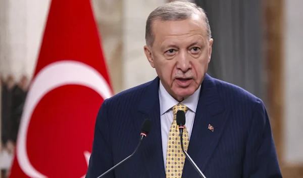 Turkish President Recep Tayyip Erdogan speaks during a joint statement to the media in Baghdad, Iraq on April 22, 2024. (AP)