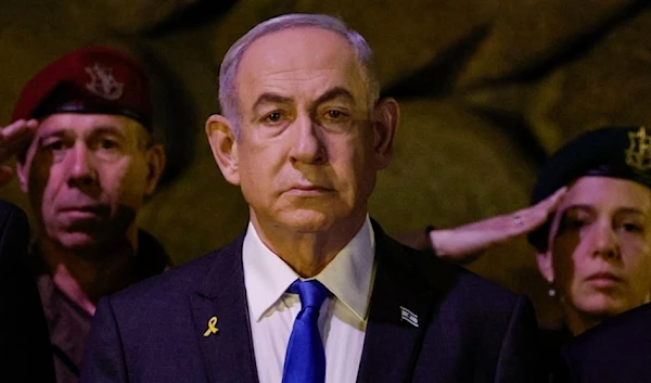 Israeli Prime Minister Benjamin Netanyahu attends a ceremony in al-Quds, occupied Palestine, Monday 6,2024. (AP)