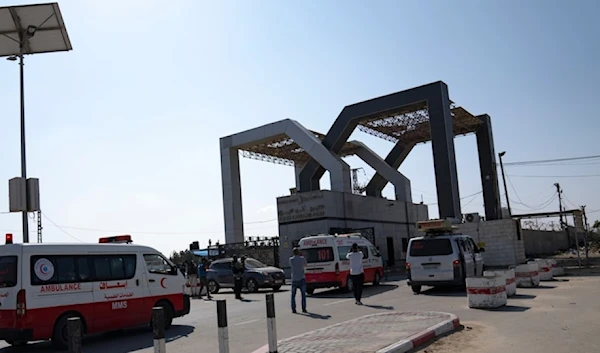 Ambulances with Palestinians injured in the Israeli bombardment of the Gaza Strip arrive at the Rafah border crossing to Egypt Wednesday, November 1, 2023. (AP)