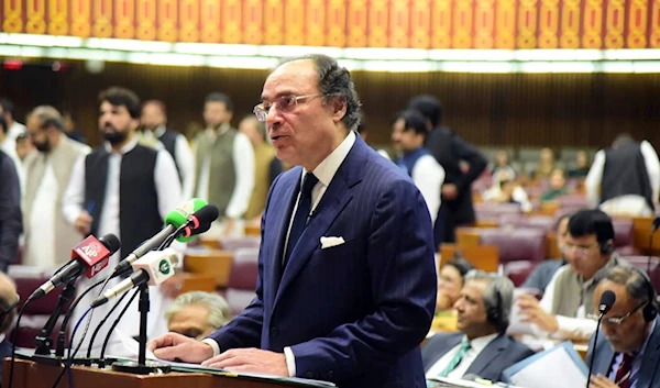 Pakistan's Finance Minister Muhammad Aurangzeb speaks and parented, the Federal Budget before the National Assembly of Pakistan, in Islamabad, Pakistan on June 12, 2024. (AP)